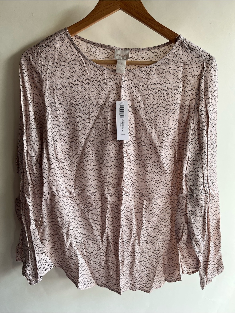 Chicos 100% Viscose Blouse Sz 1 Med 8 New NWT Ruffle Back Pink Black